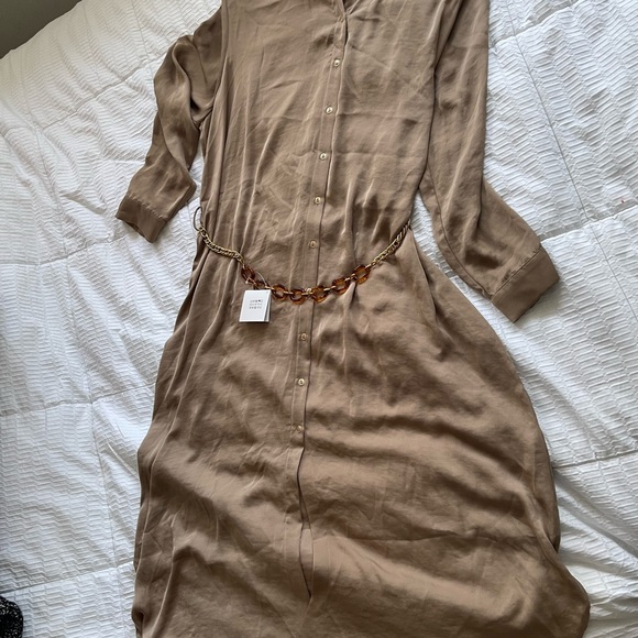 ZARA satin midi dress button down with belt - Picture 2 of 2